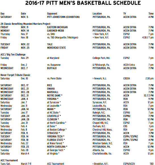 Pitt Blather Permalink » Pitt Basketball Schedule and Last Week’s Recruit
